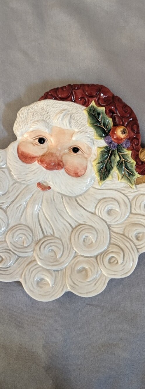 Fitz and Floyd Ceramic Santa Face Canape Plate Christmas Holiday